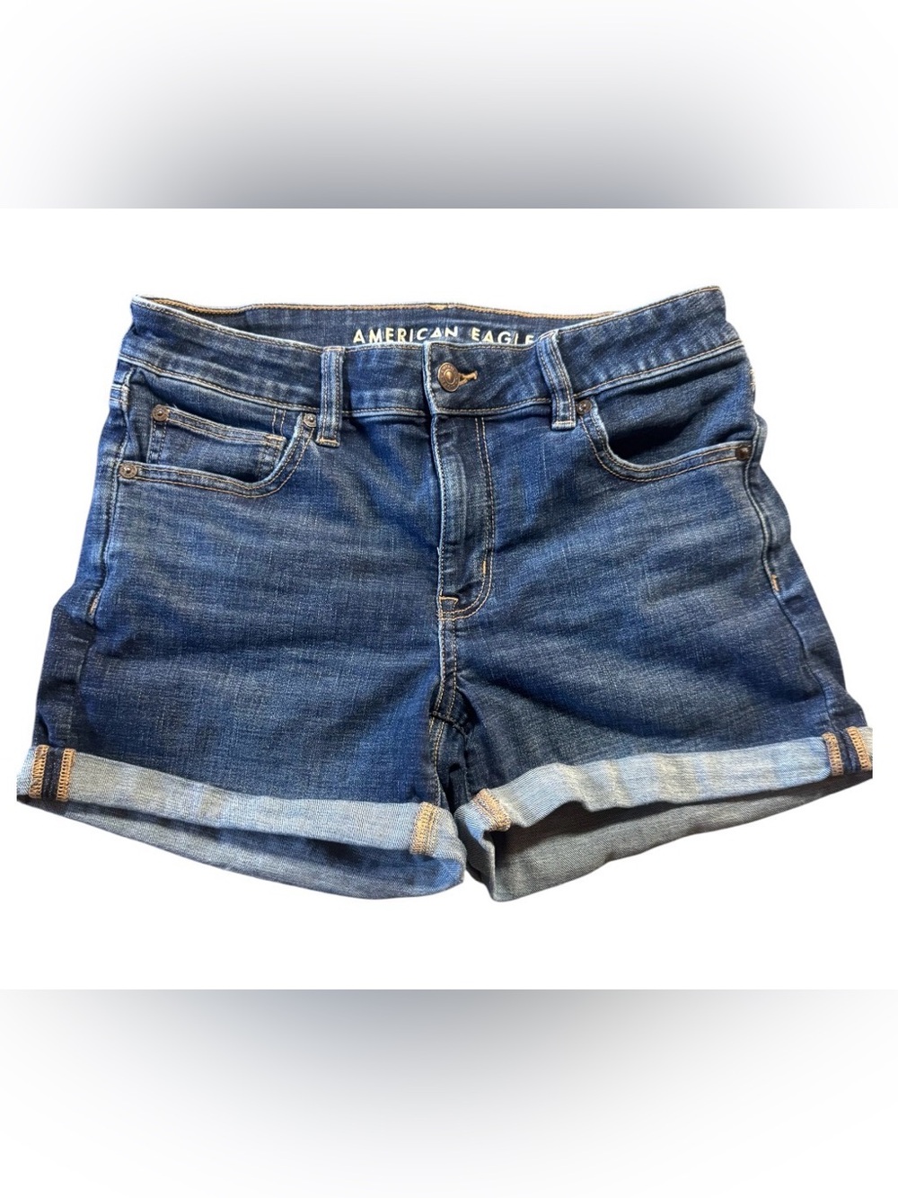 American Eagle Next Level Stretch Denim Shorts Size 8 Dark Wash Cuffed